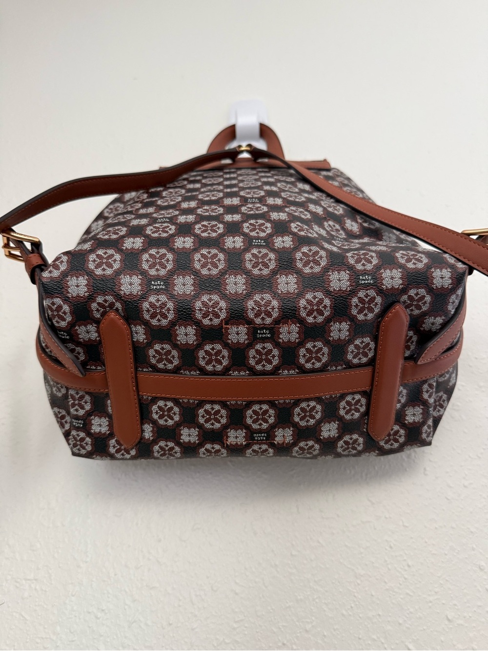 Kate Spade Flower Monogram Medium Backpack Brown Travel Bag - Picture 3 of 14